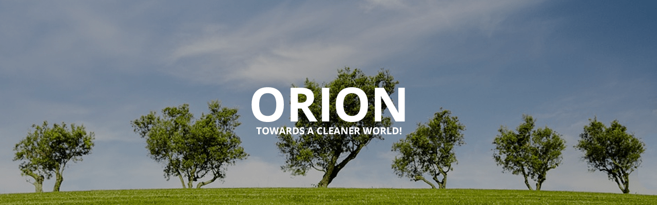 Orion logo met op de achtergrond bomen en weiland