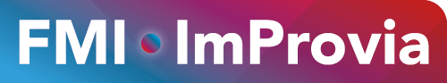 FMI Improvia logo in witte letters met rode roze blauwe achtergrond