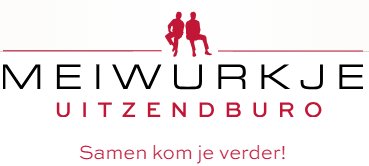 Meiwurkje uitzendburo logo klein zwart rood wit