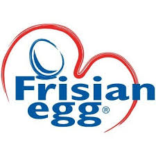 Frisian Egg Bedrijfspand logo blauwe letters rood omlijnt pompebled